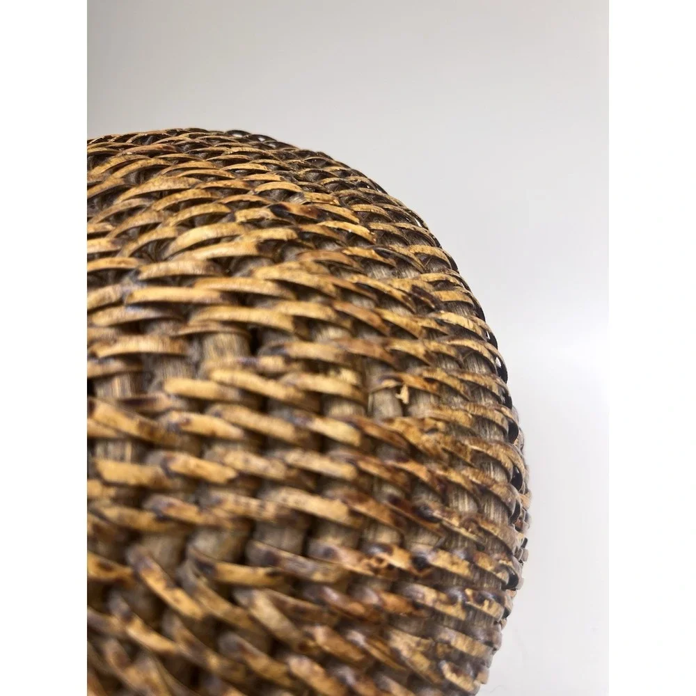 VTG Rattan Wicker Lidded Basket Ginger Jar Woven Coil Cane Storage‎ Vase